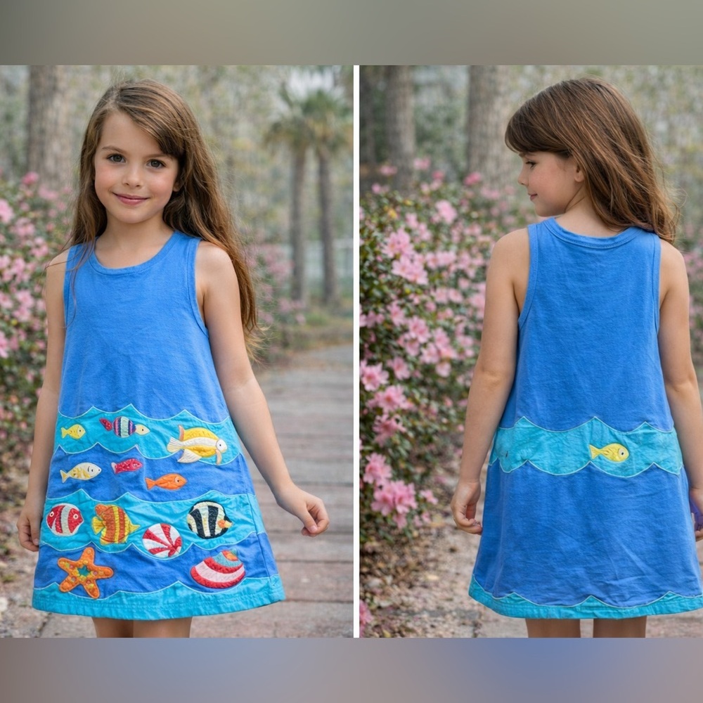 Michael Simon Blue Girls Sea Life Appliqué Dress